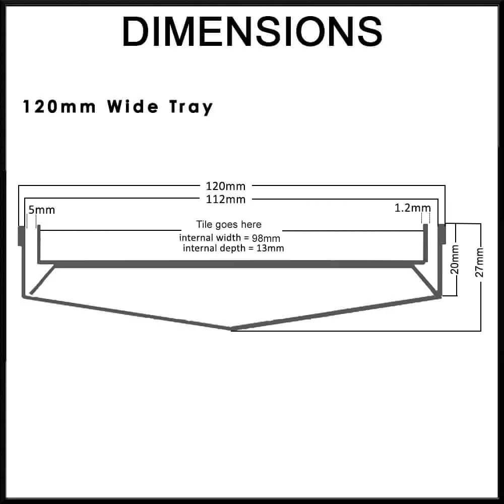 Tile Insert Shower Grate - 316 Stainless Steel - 120mm width Standard Length - dimensions