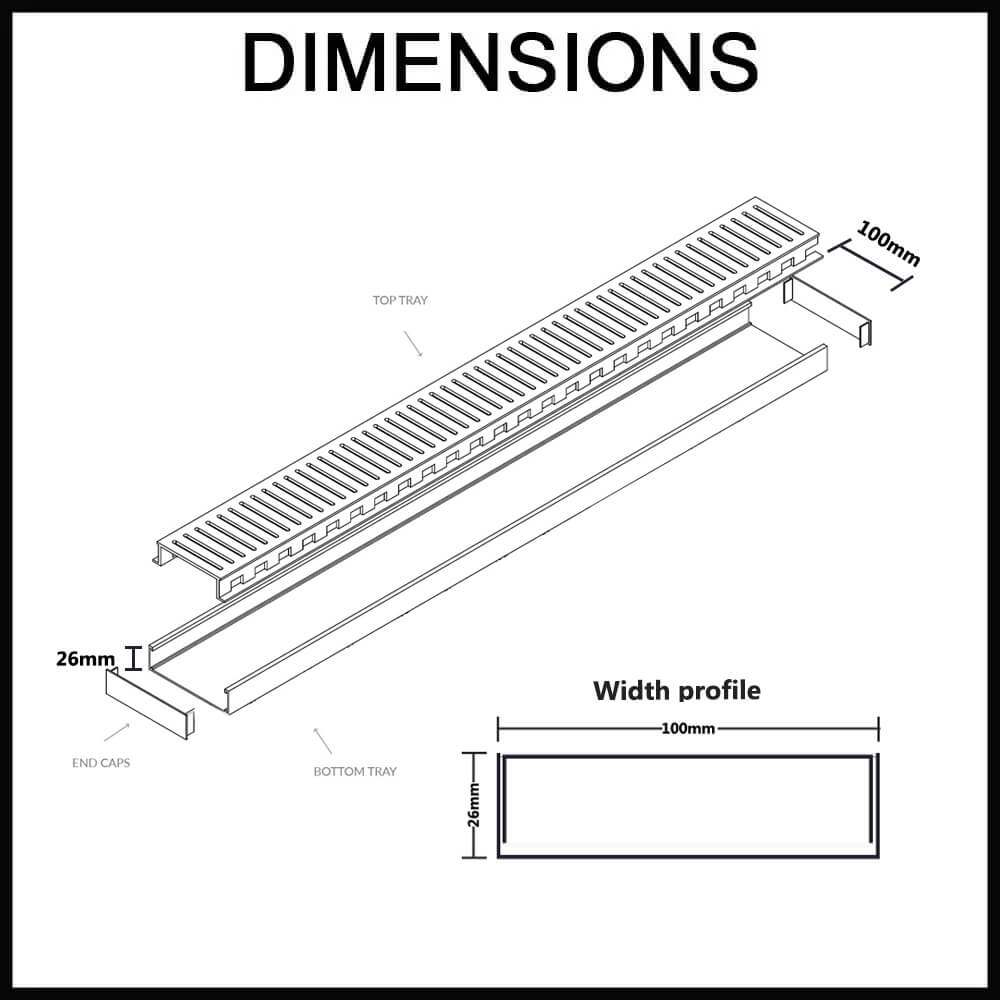 Lauxes NeXT Generation NXT26 Aluminium Shower Grate Dimensions