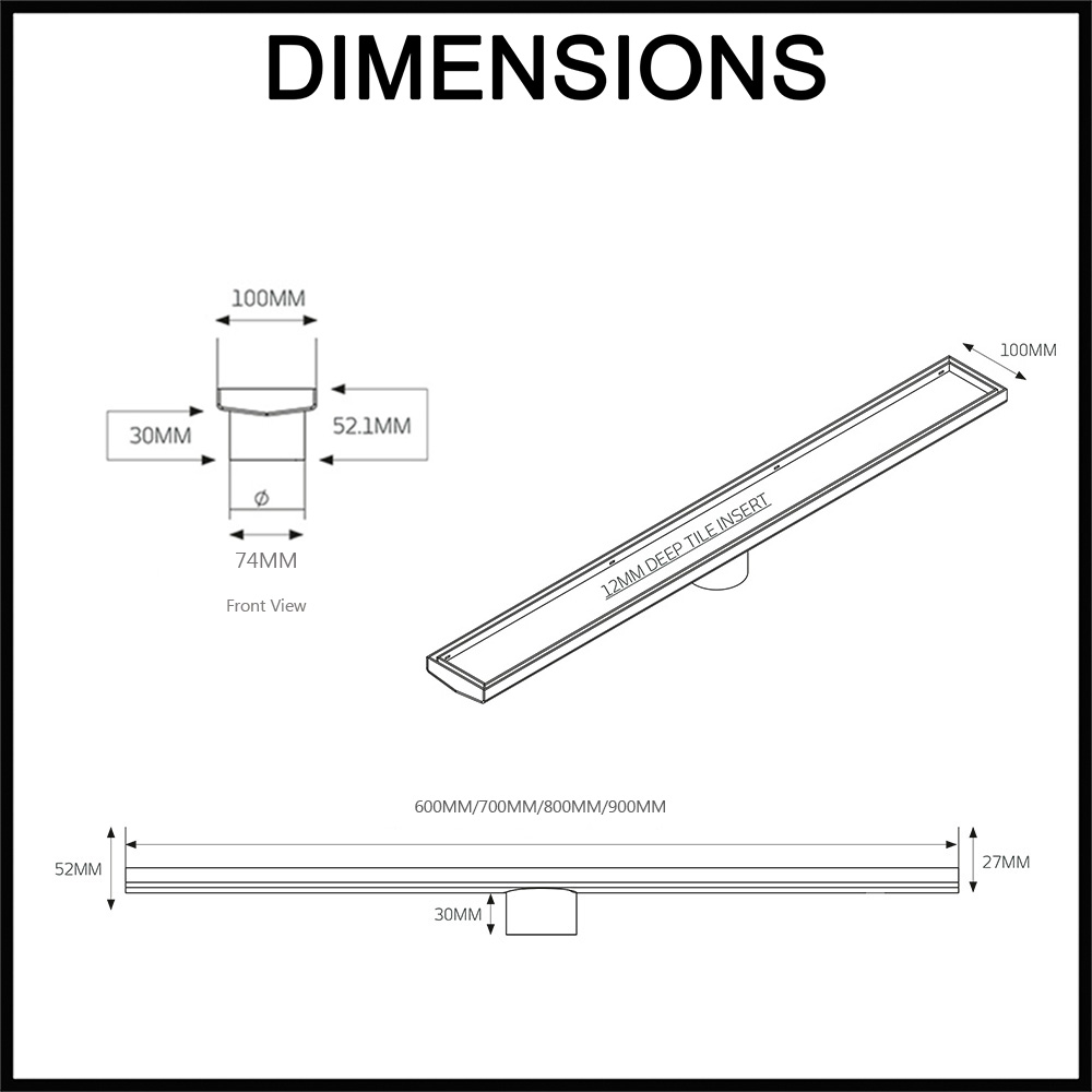 radiant tile insert linear grate dimensions