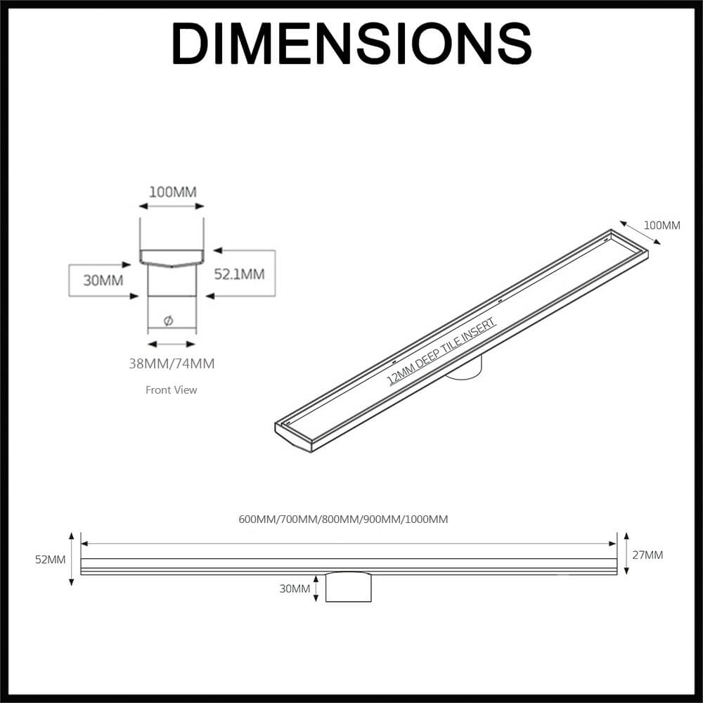 radiant tile insert linear grate dimensions