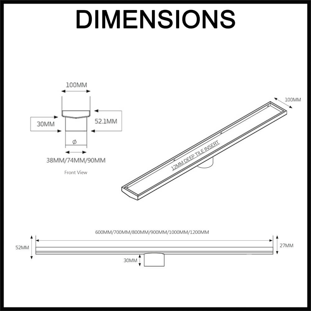 radiant tile insert linear grate dimensions
